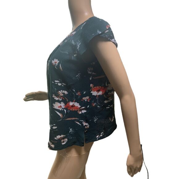 Fun 2 Fun Dark Green Floral Scoop Neck Polyester Womens Blouse Size Medium - Picture 8 of 13